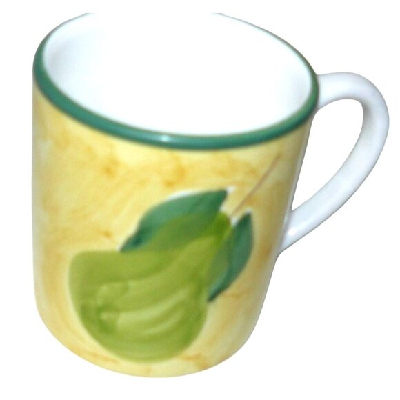Hand-painted Caleca Frutta Ceramic Coffee Tea Mug Cup Pear Plum Yellow Green Acc - Picture 3 of 4